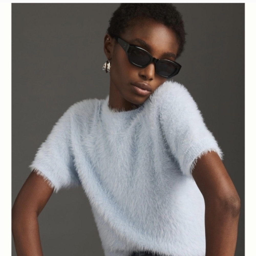 Pilcro Anthropologie Mock Neckline Eyelash Baby Blue Sweater(XL)